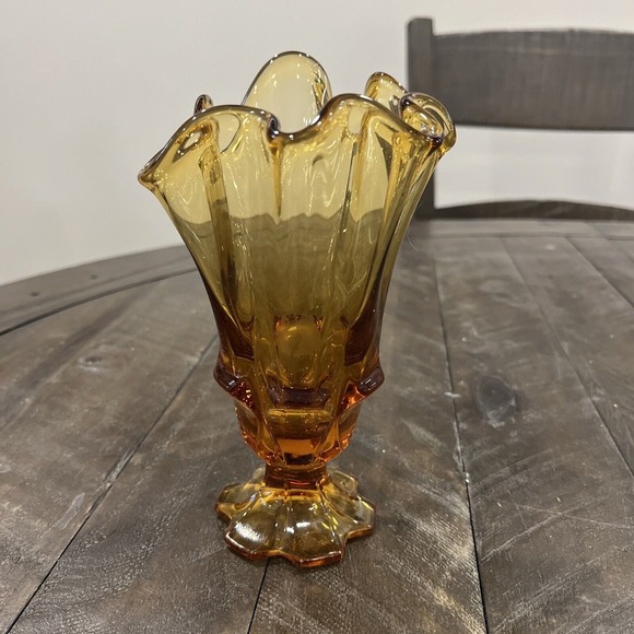 Fenton Other - Vintage Fenton Glass‎ Amber CA Valencia Handkerchief 7" Vase #8359